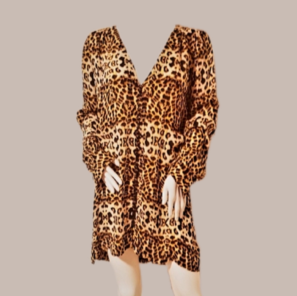 A.L.C. Leopard Prt. Silk Babydoll Mini Dress-New-8